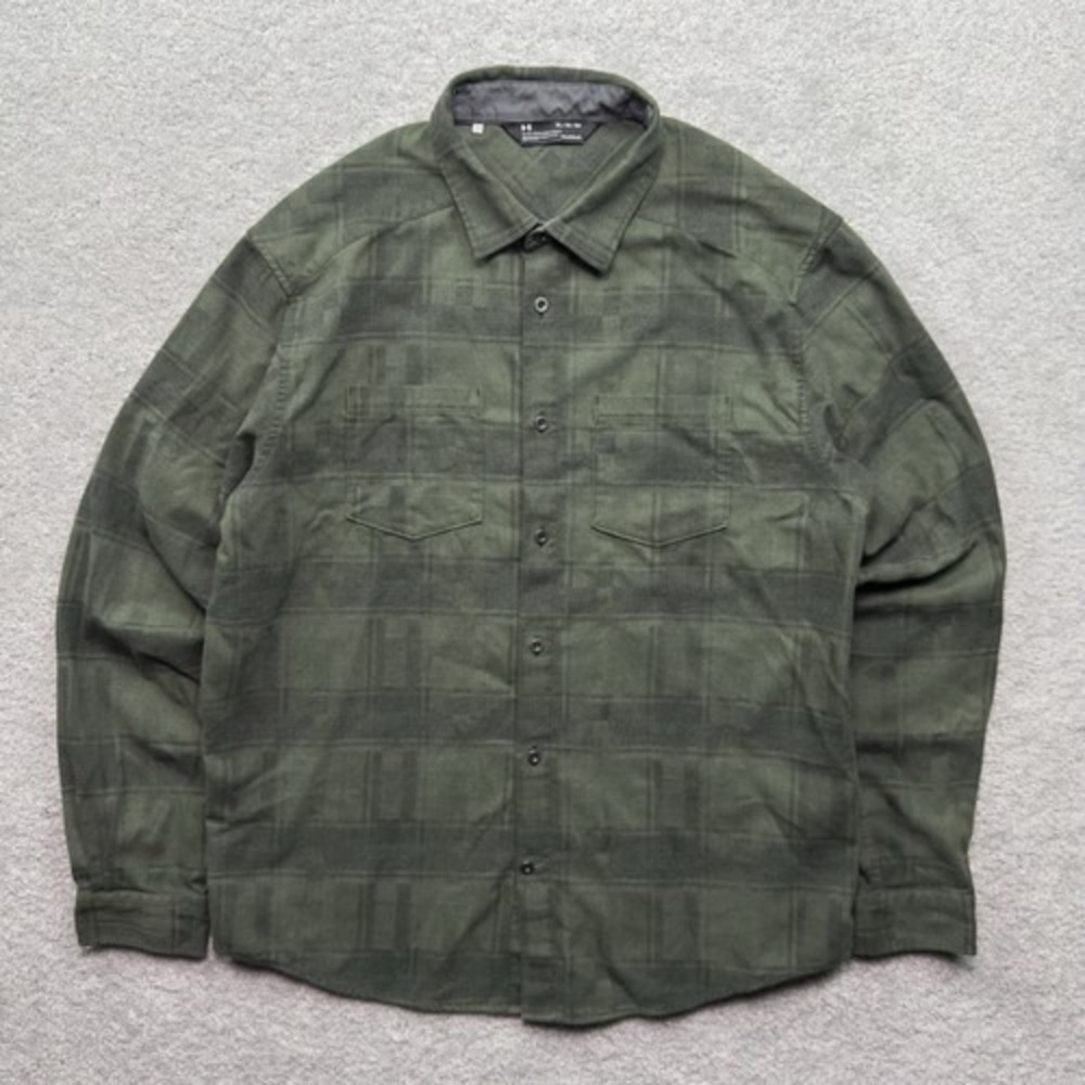 Under Armour ColdGear Plaid Button Up Shirt Mens XL Green Loose Fit